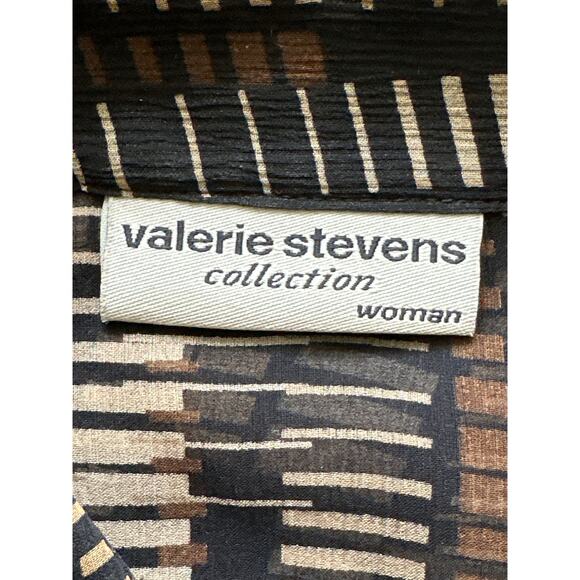 VTG Valerie Stevens Sheer Silk Geo Print Blouse XL Brown Black Fall Trend City - Picture 11 of 16